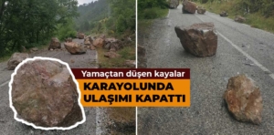 Kütahya’da kara yoluna düşen kayalar ulaşımı aksattı