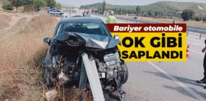 Kütahya’da bariyer otomobile ok gibi saplandı