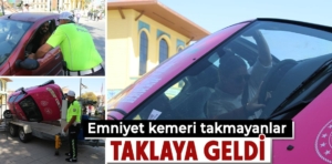 Kütahya’da emniyet kemeri takmayan sürücüler taklaya geldi