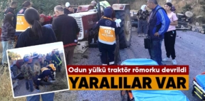 Kütahya’da odun yüklü traktör römorku devrildi, yaralılar var