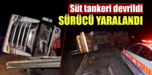 Kütahya’da süt tankeri devrildi, 1 yaralı