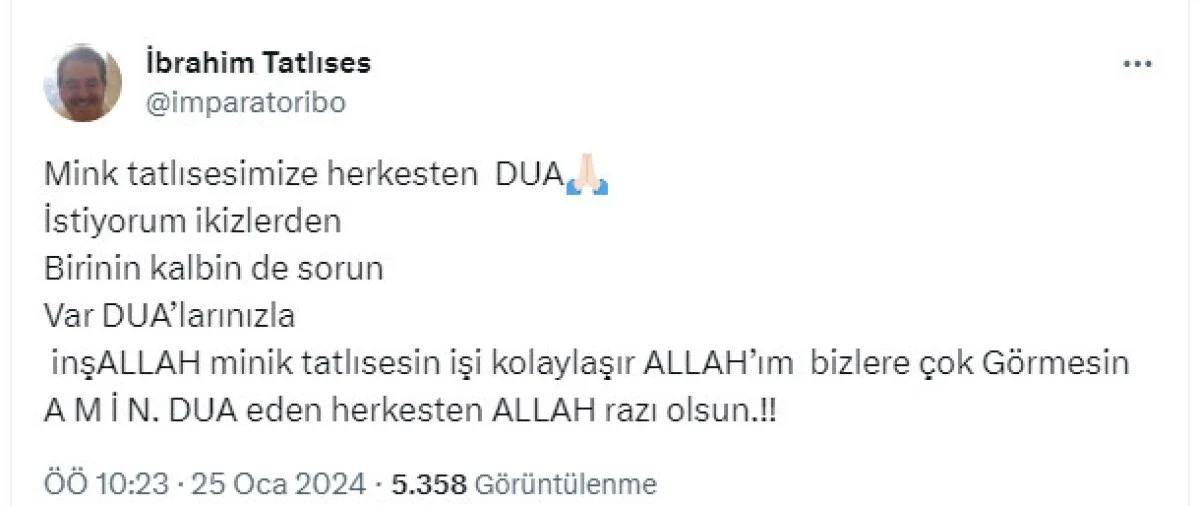 İbrahim Tatlıses ikiz torunları için dua istedi