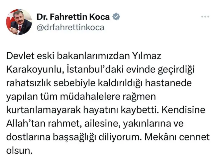 Eski bakan Yılmaz Karakoyunlu vefat etti