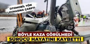 Kütahya’da otomobil yön levhasına çarparak ezildi