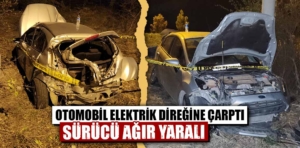 Kütahya’da otomobil elektrik direğine çarptı