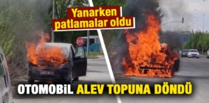 Kütahya’da yanan otomobil alev topuna döndü