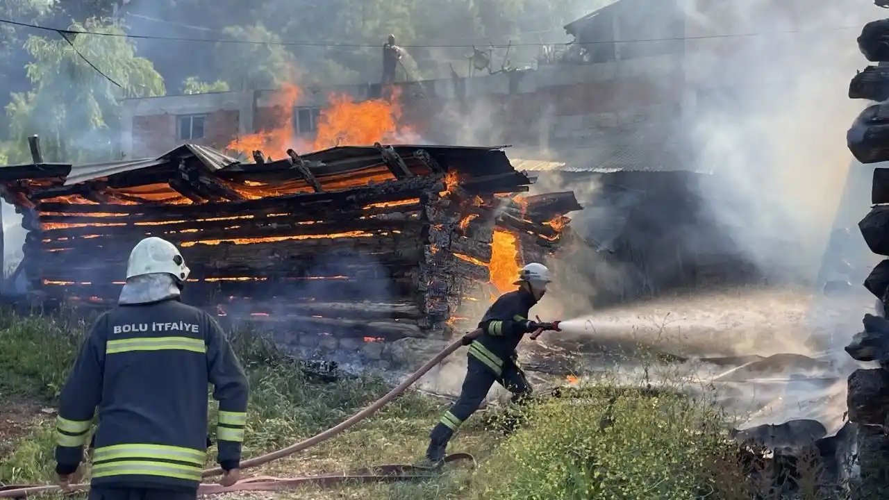 Bolu’da çıkan yangında samanlık, odunluk ve ahır yandı