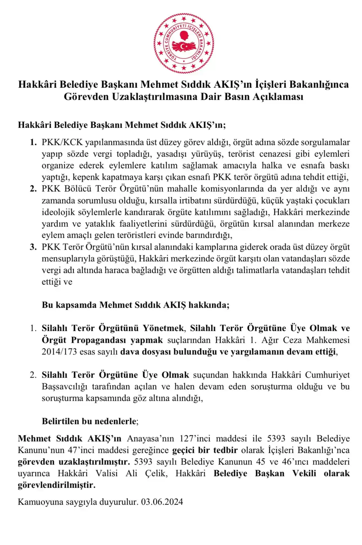 Hakkari Belediye Başkanı görevden alındı