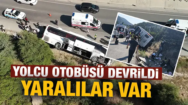 Kütahya’da yolcu otobüsü devrildi, yaralılar var