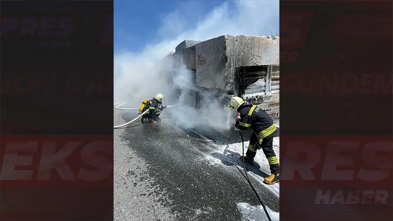 Muğla’da mermer yüklü tır yandı