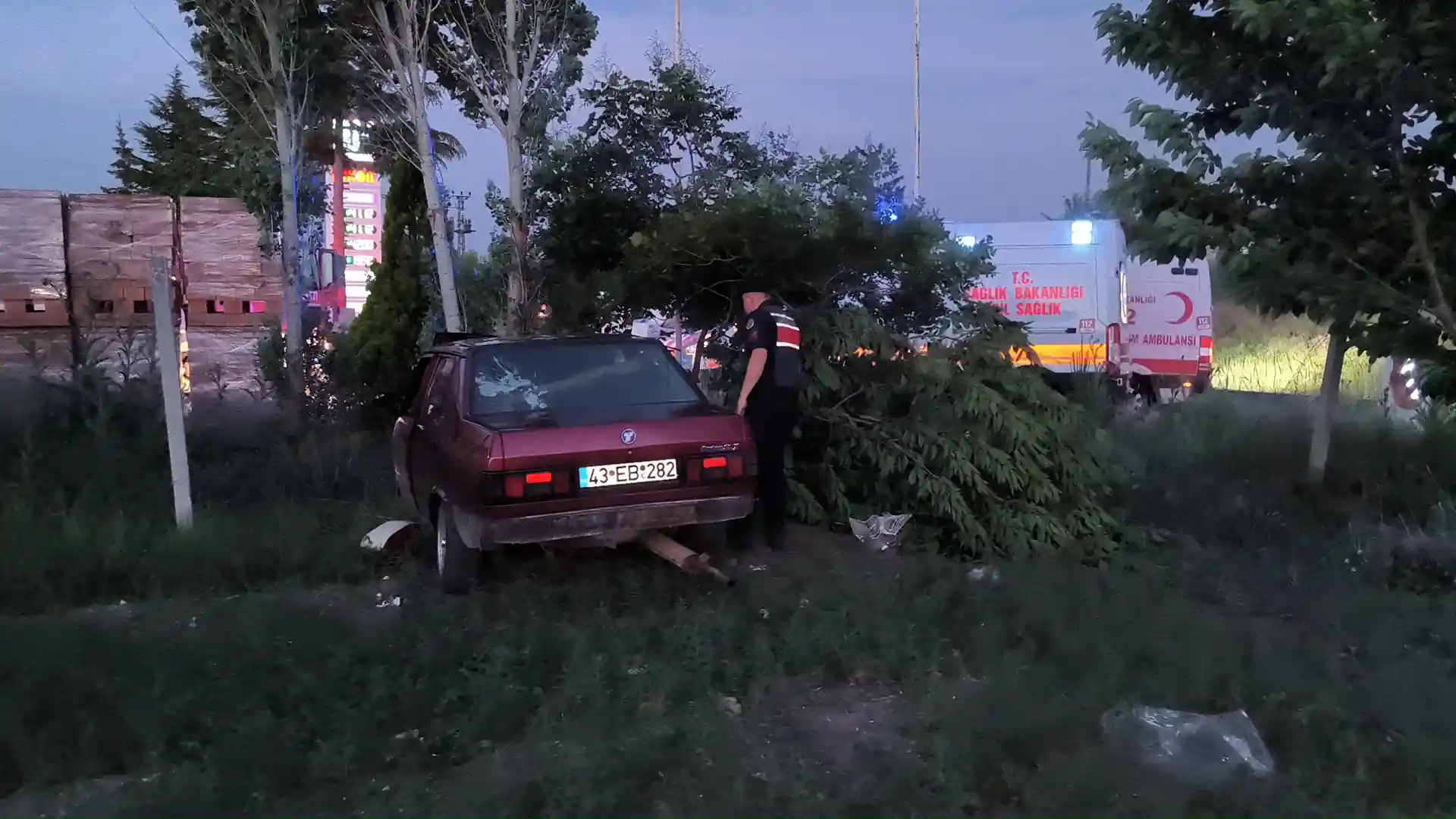 Kütahya’da otomobil ağaçlara çarptı 