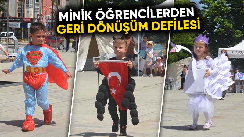 Kütahya’da minik öğrencilerden geri dönüşüm defilesi 