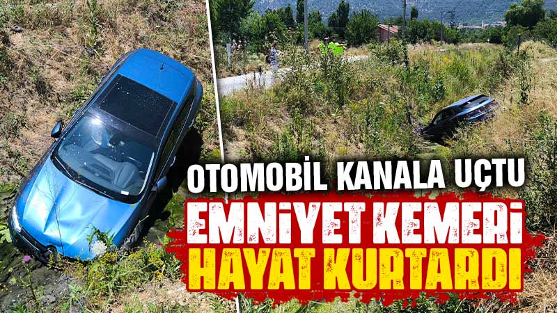 Kütahya’da otomobil sulama kanalına uçtu