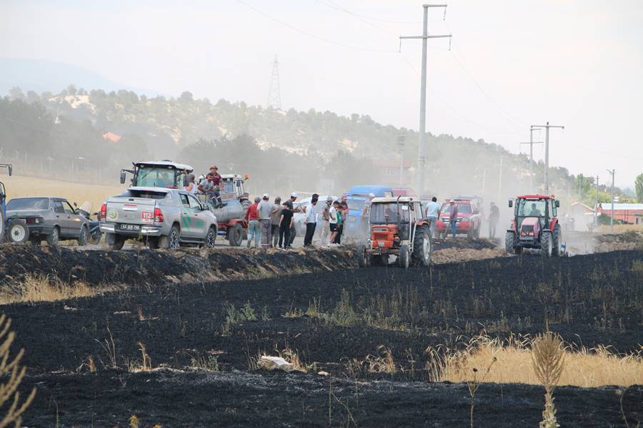 kütahya da demiryolu hattında büyük anız yangını