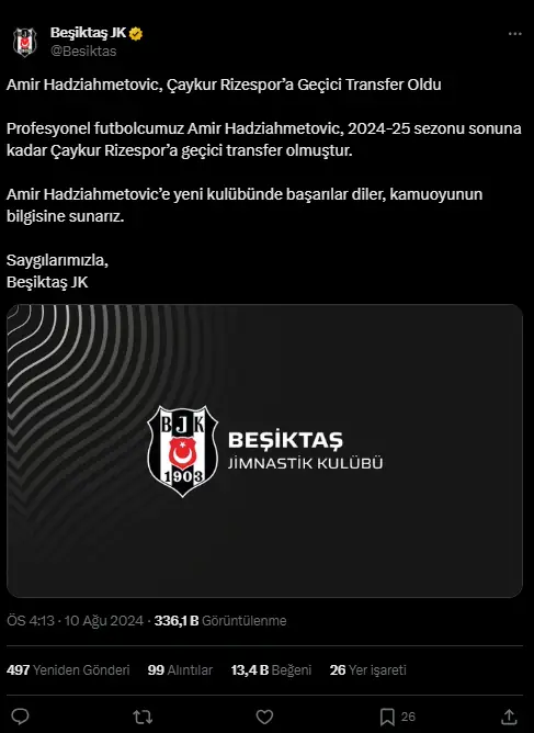 Beşiktaş ayrılığı resmen duyurdu Süper Lig'e gitti