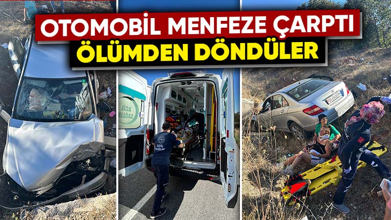 Kütahya’da otomobil menfeze çarptı, 2 yaralı