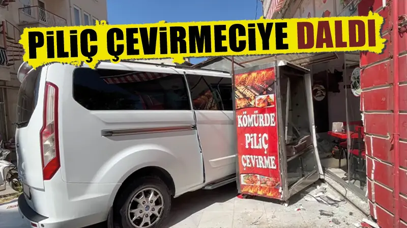 Kütahya’da kontrolden çıkan minibüs piliç çevirmeciye daldı