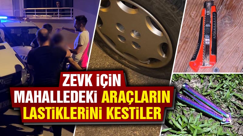 Kütahya’da zevk için araç lastiklerini kesen 3 genç yakalandı